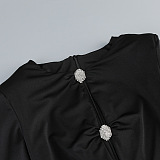 Long Sleeve Ruched Bodycon Dress with Crystal Details