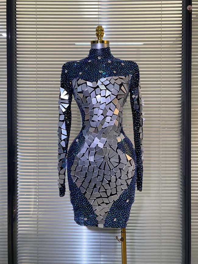 Long Sleeve Acrylic Embellished Dress
