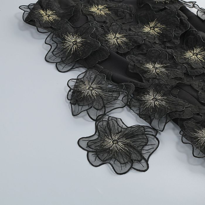 Black Floral Applique Lace Mini Dress