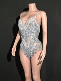 Silver Crystal Beaded Fringe Taylor-Inspired Bodysuit