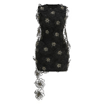 Black Floral Applique Lace Mini Dress