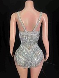 Silver Crystal Beaded Fringe Taylor-Inspired Bodysuit