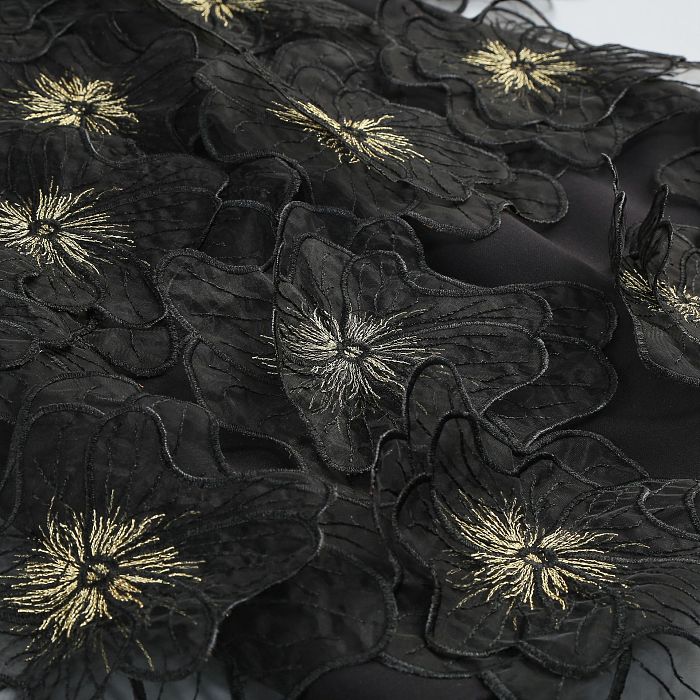 Black Floral Applique Lace Mini Dress