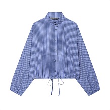 Drawstring Lantern Sleeves Plaid Shirt