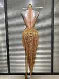 Rhinestone Fringes Halter Party Dress