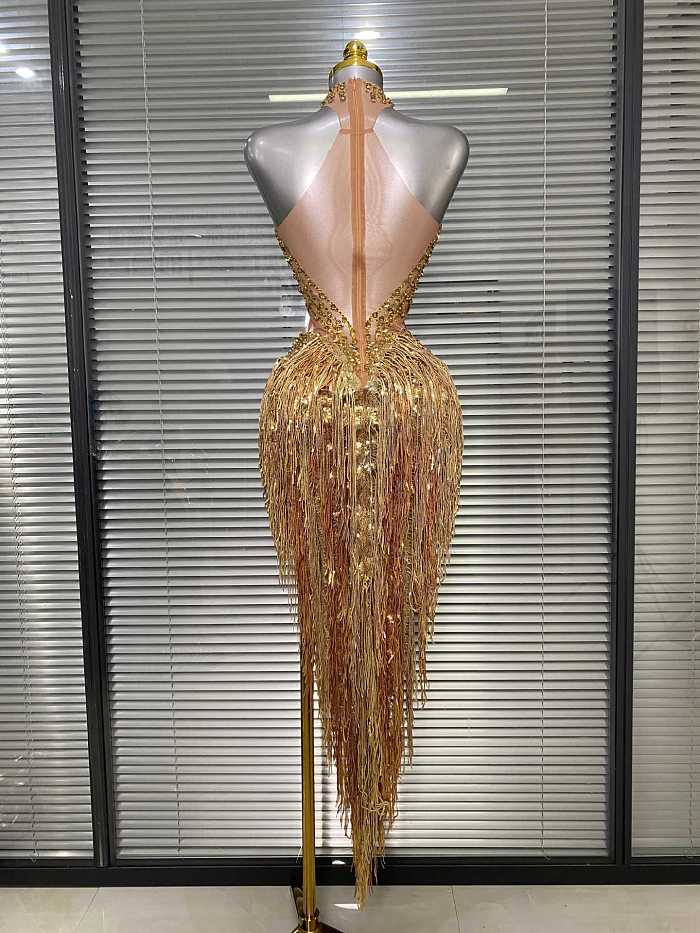 Rhinestone Fringes Halter Party Dress