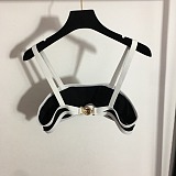 Chanel Classic Contrast-Bandeau Bikini Set with High-Cut Bottoms