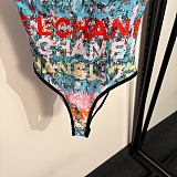 Chanel Asymmetric One-Shoulder Logo Swimsuit with Cut-Out Detail