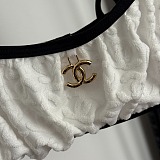 Chanel Two-Tone Textured White Bikini Set with Double Straps