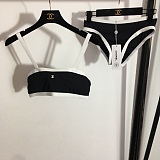 Chanel Classic Contrast-Bandeau Bikini Set with High-Cut Bottoms