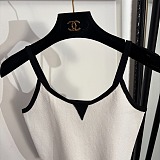 Chanel Elegant Two-Tone V-Neck Cami Top with Contrast Piping