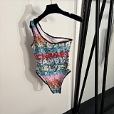 Chanel Asymmetric One-Shoulder Logo Swimsuit with Cut-Out Detail