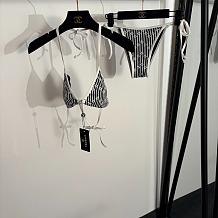 Chanel Monogram Stripe Tie-Side Bikini Set