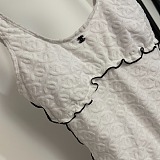 Chanel Luxury White Embossed CC Logo One-Piece with Ruffle Trim