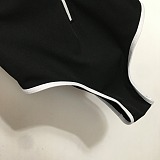 Chanel Modern Zip-Up Logo One-Piece Swimsuit with Contrast Trim