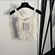 Chanel Romantic White Ribbed Knit Tank Top with Tiered Lace Ruffles