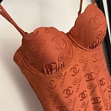 Chanel Embossed CC Logo Terrakotta One-Piece Swimsuit