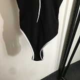 Chanel Modern Zip-Up Logo One-Piece Swimsuit with Contrast Trim