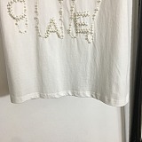 Chanel Luxury White Crewneck T-Shirt with Pearl-Embellished Logo Lettering