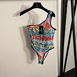 Chanel Asymmetric One-Shoulder Logo Swimsuit with Cut-Out Detail