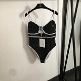 Chanel Glamorous Black Crystal-Embellished One-Piece Swimsuit with Bow Accent