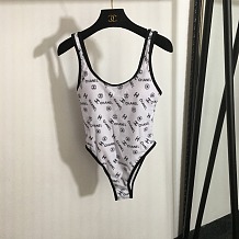 Chanel All-Over Logo Print Scoop Neck One-Piece Swimsuit