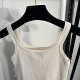 Chanel Romantic White Ribbed Knit Tank Top with Tiered Lace Ruffles