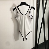 Chanel Modern Zip-Up Logo One-Piece Swimsuit with Contrast Trim