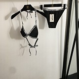 Chanel Sporty Chic Black Bikini Set with Logo-Print Elastic Bands
