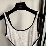 Chanel One-piece Swimsuit with Black Contrast Piping & Waist Trim