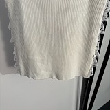 Chanel Romantic White Ribbed Knit Tank Top with Tiered Lace Ruffles
