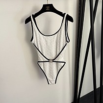 Chanel One-piece Swimsuit with Black Contrast Piping & Waist Trim