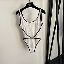 Chanel One-piece Swimsuit with Black Contrast Piping & Waist Trim