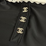 Chanel Chic Black Ribbed One-Piece Swimsuit with White Scalloped Edges