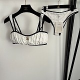 Chanel Two-Tone Textured White Bikini Set with Double Straps