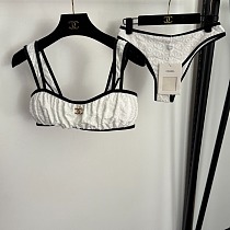 Chanel Two-Tone Textured White Bikini Set with Double Straps