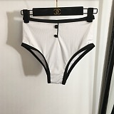 Chanel Sophisticated Button-Up Two-Tone Bikini Set with Crystal CC