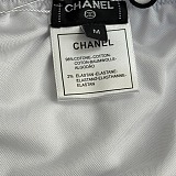Chanel Romantic White Ruffled Triangle Bikini Set with Black Contrast Piping