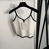 Chanel Elegant Two-Tone V-Neck Cami Top with Contrast Piping