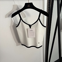 Chanel Elegant Two-Tone V-Neck Cami Top with Contrast Piping