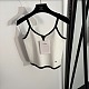 Chanel Elegant Two-Tone V-Neck Cami Top with Contrast Piping