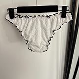 Chanel Romantic White Ruffled Triangle Bikini Set with Black Contrast Piping