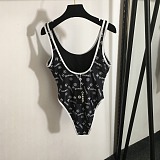 Chanel All-Over Logo Print Scoop Neck One-Piece Swimsuit