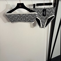 Chanel Monogram Stripe Bandeau Bikini Set