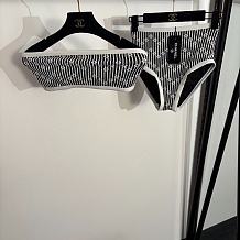 Chanel Monogram Stripe Bandeau Bikini Set