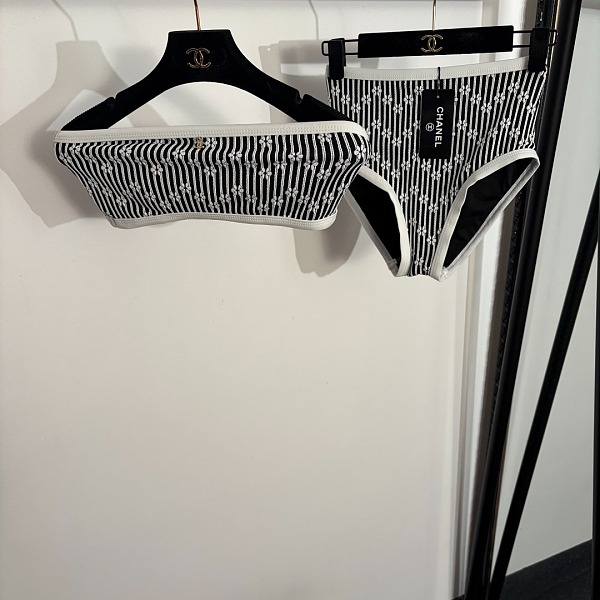 Chanel Monogram Stripe Bandeau Bikini Set