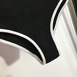 Chanel Retro Ribbed Contrast Bikini Set with High-Waisted Bottoms