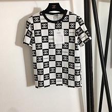 Chanel Bold Black & White Checkerboard Monogram Print T-Shirt