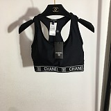 Chanel Luxury Monochromatic Cropped Sports Bra & Leggings Set with Signature Branding