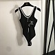 Chanel Modern Zip-Up Logo One-Piece Swimsuit with Contrast Trim